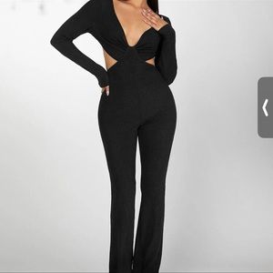 Black shimmer cut out jumpsuit
